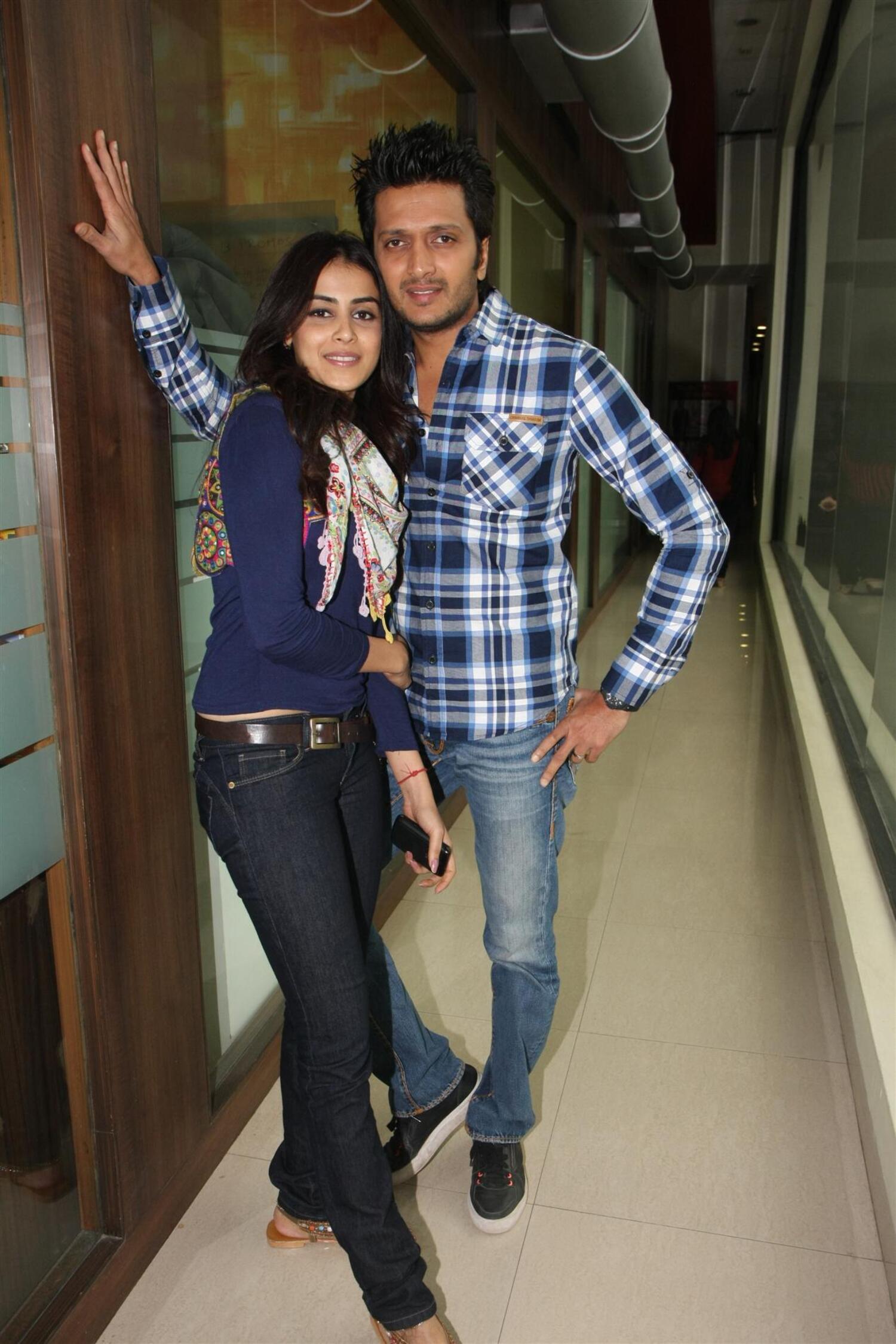 Ritesh Deshmukh with wife Genelia at BIG FM Studios in Mumbai to