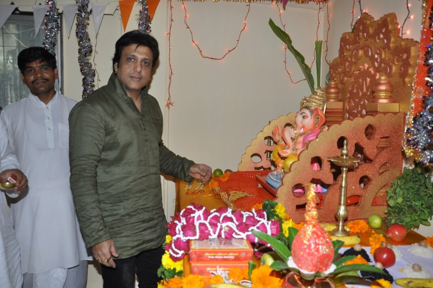 Govinda With His Ganesh Idol At His Residence Ganpati Juhu Mumbai