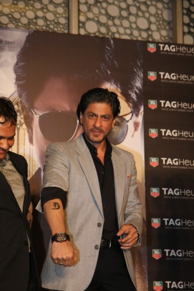 Shah Rukh Khan Flaunting His Don Tattoo And New Tag Heuer Watch At Cinemax In Mumbai Rediff 1109