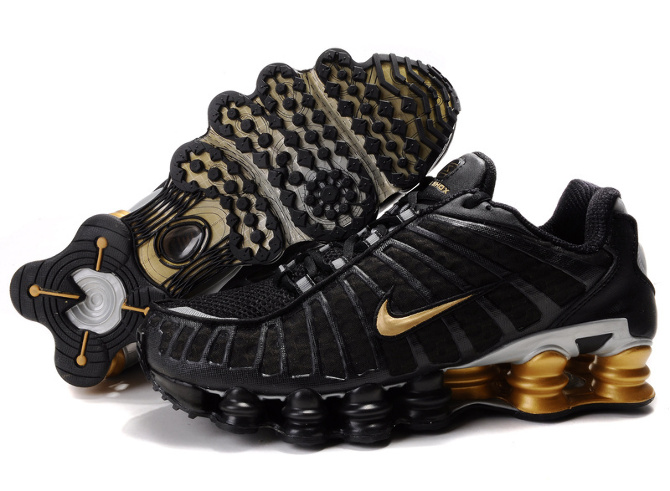 black and gold nike shox mens