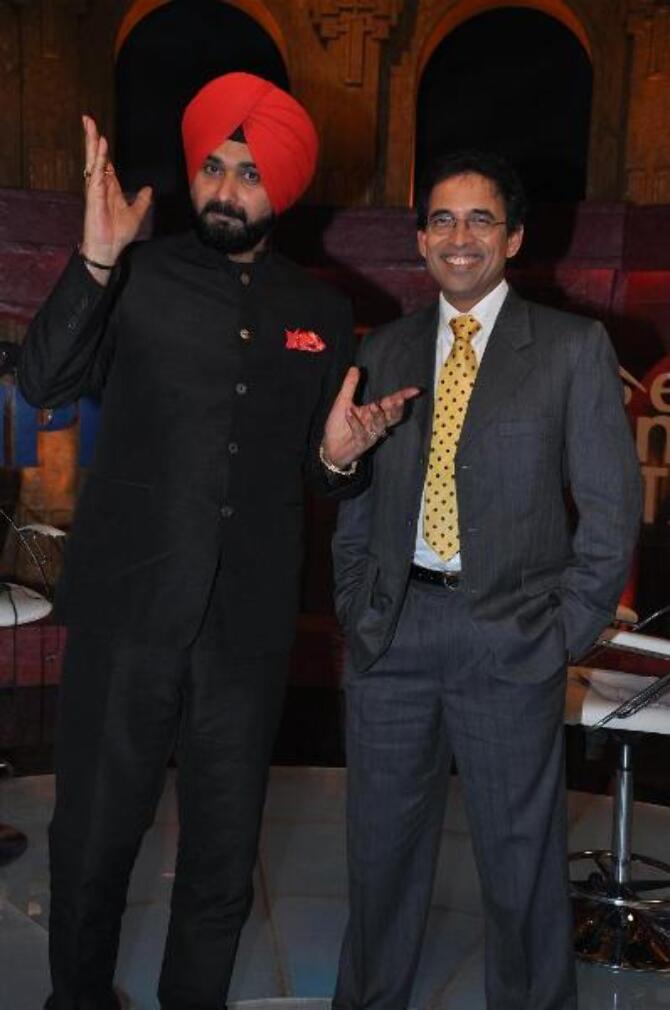 Harsha Bhogle with Navjot Singh Sidhu before Sony's Extra Innings show.