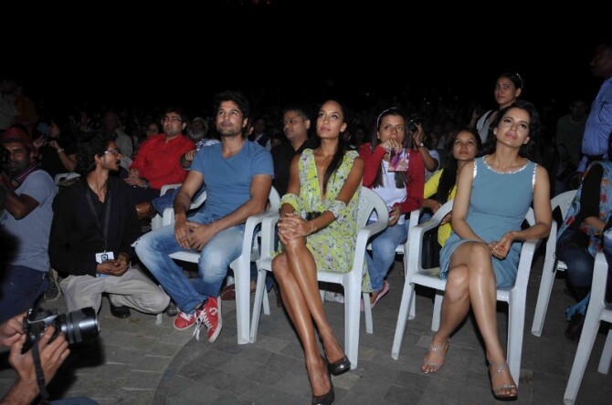 Rajeev Khandelwal Lisa Haydon Kangana Ranaut at the music launch of film QUEEN at the Kala Ghoda Festival 2014 in Mumbai